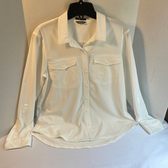 Eddie Bauer Women's Classic Fit Stretch Snow White shirt size L - Picture 1 of 7